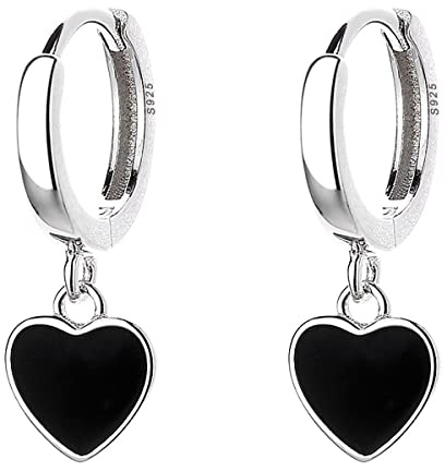 SLUYNZ Sterlingsilber Schwarz Herz Creolen Ohrringe für Damen Kleine Liebe Herz Creolen Ohrringe Huggie Ohrhänger