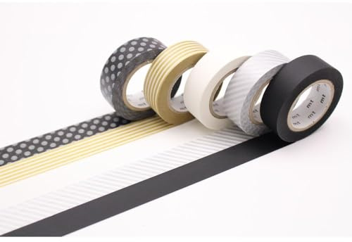 MT Masking Tape Washi-Klebeband, 1,5 cm x 7 m, Gold/Silber 2, 5 Stück