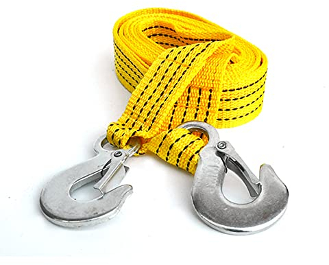 3t Auto-Abschleppseil, Abschleppgurt, Abschleppseil, Abschleppgurt, Hochleistungs-Abschleppseil, Kabel, Bergungsgurte mit 2 Sicherheitshaken, Gelb (Größe: 3t/4m)