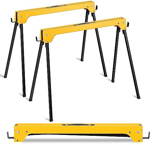 GOPLUS Pack de 2 caballetes de sierra plegables, andamios portátiles con mango cómodo y brazos de apoyo desmontables 2 x 4, capacidad de peso de 600 kg por caballete, no requiere montaje
