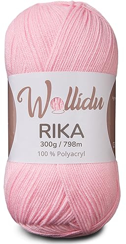 Wollidu Rika Garn zum Häkeln und Stricken 300g / 798m Strickgarn 100% Polyacryl Häkelgarn Rosa