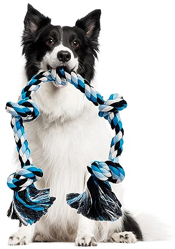 Jognee Hundespielzeug unzerstörbare Seil für Starke große Hunde, Hunde Kauspielzeug Aggressive Kauer, 90 cm 5 Knoten, Seil für Aggressive Kauen