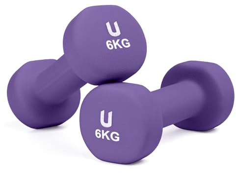 unycos - Neopren Hanteln【2er-Sets, 6 kg】Runde Kurzhanteln, Rutschfest für Damen und Männer, Anti-Roll-Design, Fitnessstudio, Krafttraining, Pilates, Gymnastik/Fitnessgeräte für Zuhause (Dunkelviolett)