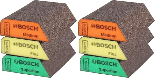 Bosch Professional 3X Expert S470 Combi Blöcke (Schleifschwamm für Weichholz, Farbe auf Holz, 69 x 97 x 26 mm, Feinheitsgrad Mittel/Fein/Superfein, Zubehör Handschleifen) (Packung mit 2)