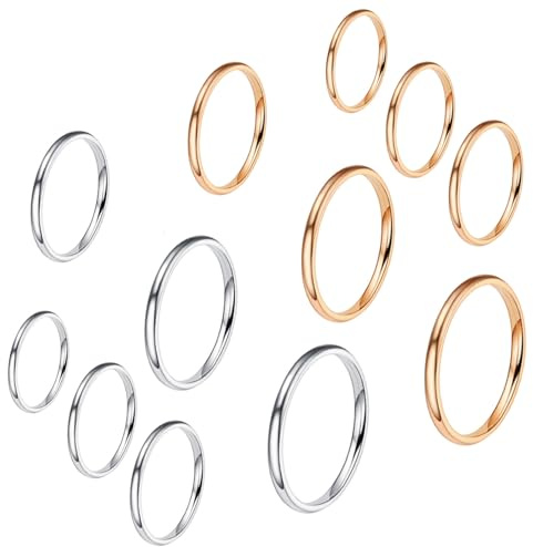 VELESAY 12 Piezas Acero Inoxidable Anillos para Mujeres Midi Apilable Anillos Nudillos Banda Anillos de Apilamiento 2MM Anillos de Nudillo Midi Banda Set Anillo
