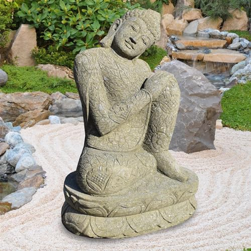 Teako Design Stonox Garten Skulptur aus Naturstein Buddha Nandyal, Frostsichere Buddhafiguren, Gartendkoration, Figuren deko, Wetterfeste Steinfiguren, Gartenattraktionen, (150 x 70 x 80 cm)