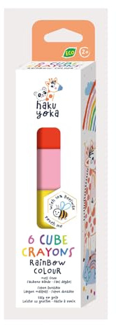 Haku Yoka 6303092 Würfel Wachsmalkreiden-Set, Regenbogen, 6 Wachsmalblöcke in bunten Farben, Wachsmalwürfel, leicht zu greifen, ohne Abfärben, Wachsmalstifte für Kleinkinder ab 2 Jahren
