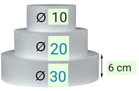 Torta Finta in Polistirolo 3 Piani - Base per Torta Scenografica da Decorare, Cake Dummy per Compleanno, Matrimonio, Battesimo, Comunione e Cake Design - Diametri 30, 20 e 10 cm
