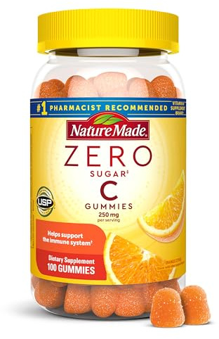 Nature Made Zero Sugar Vitamin C Gummies 250 mg Per Serving, Immune & Antioxidant Support, Aspartame Free, 100 Sugar Free Vitamin C Gummies, 50 Day Supply