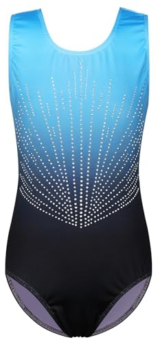 ZNYUNE Langärmeliger Gymnastikanzug für Mädchen, glitzernd, Tanzen, athletischer Gymnastikanzug für Mädchen, 326, Schwarzblau, 12A