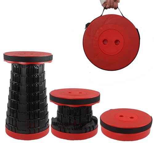 HVDHYY Silla Plegable Ligera, Capacidad Máxima de Carga 215kg / 470pound, 7 Alturas Ajustables, Taburete Plegable Senderismo, Pesca, Viajes, Barbacoa, Jardín, Aire Libre, Interior Rojo