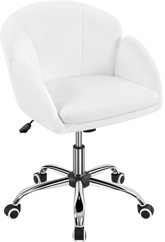 Yaheetech Chaise de Bureau à roulettes Design Fleur Fauteuil de Bureau en Velours Réglable en Hauteur avec Dossier Arrondi Inclinable Chaise Pivotante à 360° pour Chambre Bibliothèque Blanc Neige