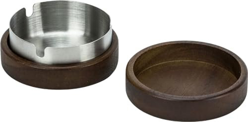 Holz- und Edelstahl-Aschenbecher mit drei Ablagen und Magnetdeckel, Ø 9 cm, hochwertig und stabil