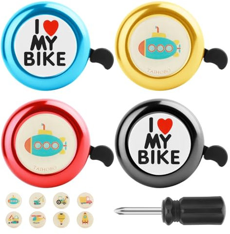 ZUYIST 4 Stück Fahrradklingel Kinder, Aluminium & Kunststoff, für Lenkerrohrdurchmesser 2,2 cm, Klassisch, Rot, Blau, Schwarz, Gelb, Lenkermontage, BICYCLE_BELL