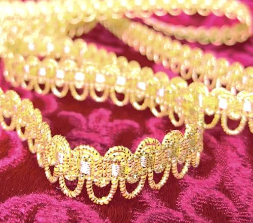 2 Meter Metallisiertes Zierband 1,3 cm breit Farbe Lurex-gold Bordüre Brokat Goldborte Schmuckband Lurexband Spitze für Kissen Kleidung Kostüme Lampenschirme Gardinen DIY Nähen uzw.