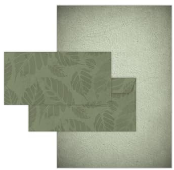 Briefpapier-Set 10 Briefbögen DIN A4 + 10 Umschläge DIN-lang ohne Fenster haftklebend - Papier beidseitig bedruckbar für Einladung Briefpost Firmenpost Urkunde grün Natur Vintage