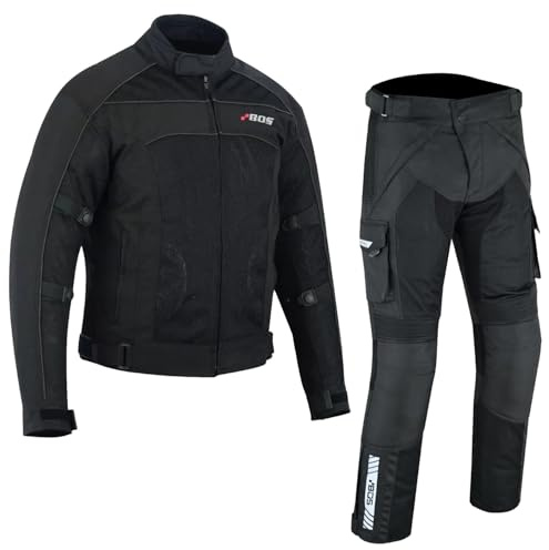BOSmoto Sommer Motorradjacke + Hose Kombi – 2-Teiler Herren Textil Anzug,Motorrad Textil Jacke Und Hose,Motorrad Textil Kombi,Motorrad Kombi (BLACK, XL)