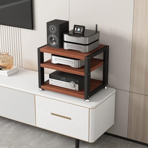 RTVGNSZSJL Stereo-Schrank 4 Stufiger AV-Medienständer Desktop AV-Medienständer Kleine HiFi Regal Für Audio Rack Schränke，CD-Player, Teak(Teak,3 Tier)