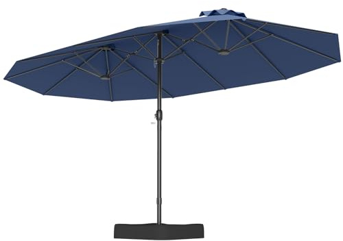 COSTWAY Ombrellone Doppio Giardino 443 x 263 cm, con Base (Blu) | Ombrellone Rettangolare con Manovella, con 12 Stecche, Antiento, Anti-UV, per Giardino, Cortile
