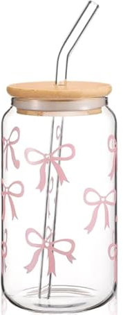 Hejo Papillon Bicchiere con Cannuccia Vetro,500ml Bicchieri Vetro con Coperchio,Trasparente Tazza con Coperchio e Cannuccia,Bicchieri Birra per Cocktail,Caffè,Latte