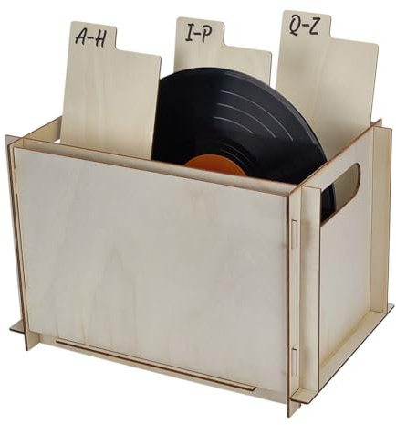 FINGERINSPIRE Record Storage Crate 24.5x25.4x38cm Vinyl Records Display Pale Goldenrod Color Wooden Record Holder Rectangle Wooden Storage Boxes with Hole Handles for Music Records Vinyl Albums