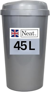 Neat. 45L Large Recycling Bin for Kitchen with Touch Top Lid, Colour-Coded Lid for Easy Waste Sorting, Durable Plastic Waste Bin for Kitchen, Office, Home & Commercial Use, Silver, Pack 1