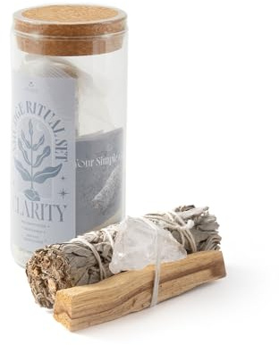 Myga Smudge Stick Kit - Palo Santo & Sage Bundle with Healing Crystal - Cleansing Kit for Home, Meditation, Spiritual Rituals for Men & Women - Tourmaline, Quartz or Rose Quartz (Clear Quartz)