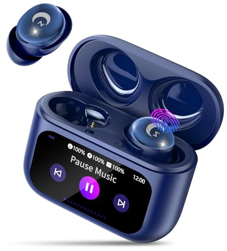 VEKJ Mini Schlafkopfhörer mit Touchscreen, 2025 Neue in Ear Kopfhörer Kabellos mit ENC Noise Cancelling, IPX7 Ohrhörer Blau