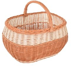 Aqbau® Natural Panier à provisions avec poignée 42 x 35,5 x 33 cm Grand panier de courses tressé, panier en osier, panier à porter avec poignée, panier à champignons, panier de pique-nique, tressé à