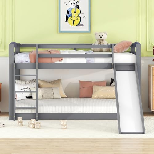 Letto a castello con scivolo e scala, convertibile su entrambi i lati, letto a soppalco salvaspazio in legno massello con bordo alto e 15 doghe per un uso flessibile in camera da letto
