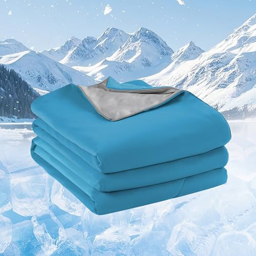 Ladung Kühldecke beidseitig mit Vierblättrigen Muster, Sommerdecke 150x200 cm, seidig weich & atmungsaktiv für kühlenden Schlafkomfort, Farben: Eisblau/Grau