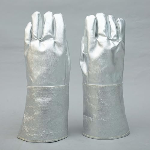 OIFJROIW Gants En Feuille D'aluminium Haute Température 1000°C, 14.9 pouces, Gants De Travail De Sécurité pour Le Traitement Thermique Par Coulée En Four