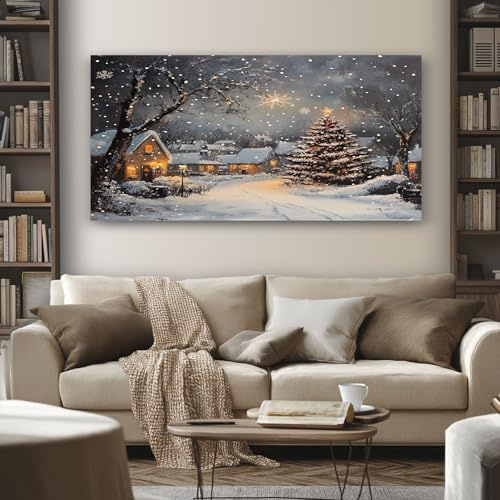 SKOEUI Wandbilder Winter Schnee 60x120 cm Leinwand Bilder Weihnachten | Wohnzimmer Weihnachtsbaum Hochwertiger Gemälde als Hintergrund Dekoration für Schlafzimmer Flur & Büro, Rahmenlos