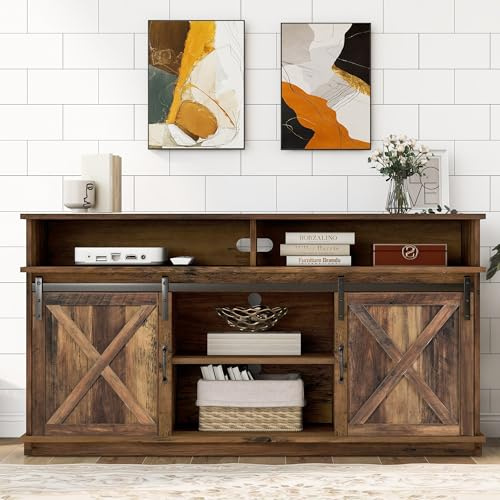 Generisch Grand meuble TV, buffet, centre de divertissement avec 2 portes coulissantes classiques, étagères réglables pour salon, salle à manger, 148 * 40 * 78 cm