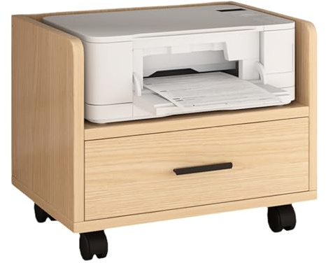 Carro de impresora móvil con ruedas, gabinete de archivo EcoBoard de madera maciza para almacenamiento y organización de oficina en casa, solución para debajo del escritorio, montaje flexible (natural