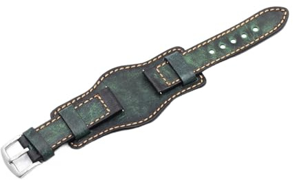 Run Ken Retro Handgjorda Armbandsur For Män 20 Mm 22 24 Lädermanschettarmband Gul Blå Svart Grön Röd Färg Klockarmband(Green,24mm)