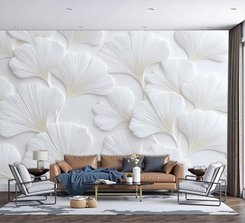 Papel Tapiz Fotográfico 3D Hoja De Ginkgo Relieve 200x140cm Papel Pintado Panorámico, Minimalista Moderno Murales Decoración Pared Moderna Para Salon Dormitorio Oficina