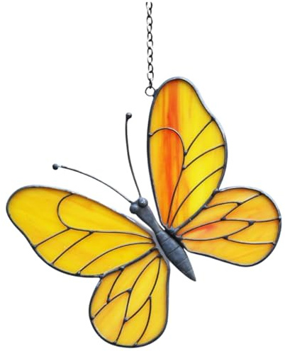 Mariposa atrapasol, Impresionante Mariposa de vidrieras de 6, 1 x 6, 1 Pulgadas, vidrieras Que mejoran el Ambiente del hogar para Jardines, porches, Ventanas o árboles de Navidad, Color Amarillo