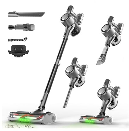 Shieal Cordless Stick Vacuum Cleaner - Rechargeable,45Kpa Powerful Suction Vacuum for Home,45Mins Runtime,Detachable Battery,Anti-Tangle, 8 in 1 Lightweight Vacuum for Pet Hair Carpet Hardwood,Silver