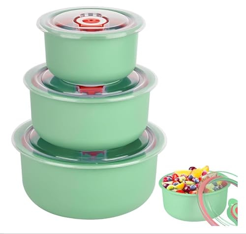 3pcs geschirr mit Deckel-Mikrowellenschüssel Kunststoff 300/500/900ML | Lebensmittelechte,Spülmaschinenfest & Temperaturbeständig, Vorratsbehälter für Küche, Büro & Unterwegs (Grün)