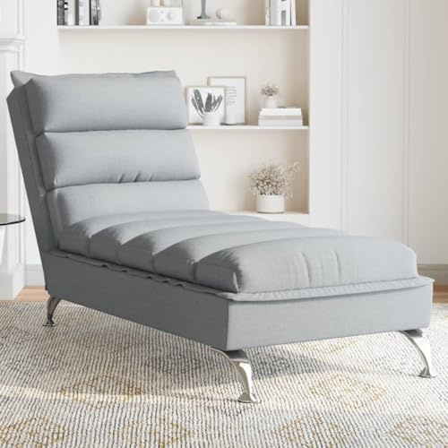 faucqel Chaiselong ljusgrå tyg med kudde 133,5 x 56 x 74 cm, avslappningsstol och recamiere för vardagsrum, bäddsoffa alternativ, sovfåtölj med förkromade metallben och andningsbar stoppning