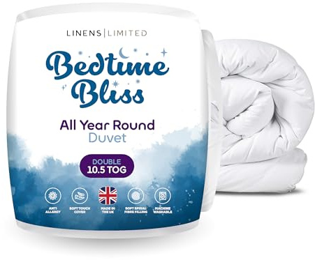 Linens Limited - Double Duvet 10.5 Tog, Made in the UK, Bedtime Bliss, All Year Round Quilt, Soft and Comfy, Hollowfibre, Machine Washable (White)
