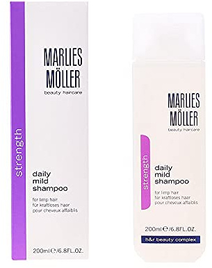 Marlies Möller Strength Daily Mild Shampoo - Feuchtigkeitsspendendes Haarshampoo mit pflanzlichen Extrakten & Proteinen - Milde Haarpflege für kräftiges Haar - Made in Germany - 200 ml