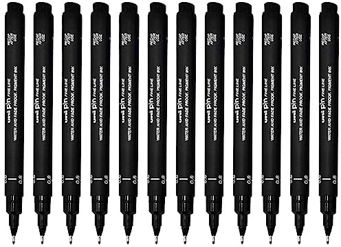 uni-ball stift ritpenna fineliner ultrafin linje markör 0,8 mm svart bläck – förpackning med 12