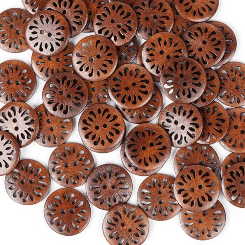 Chenkou Craft Lot de 50 boutons en bois avec fleur percée 30 mm