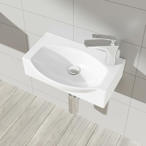 Durovin Bathrooms Compact Ceramic Sink 405 x 280 x 110mm (WxDxH)- Wall Hung or Countertop - D Shape Cloakroom Hand Washing Basin - One Right Corner Tap Hole