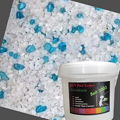 H+V Paul Kamm® Buntsteinputz Mosaikputz 1-3mm SOP22 Weiß + Glas Türkis Wandputz - Hergestellt in Bayern -