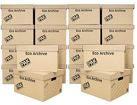 StorePAK Eco Archive Aufbewahrungsboxen aus Karton mit Deckel, einfache Montage, für Zuhause, Büro und Umzug, 33 l, 26 x 34 x 43 cm, Braun, 20 Stück