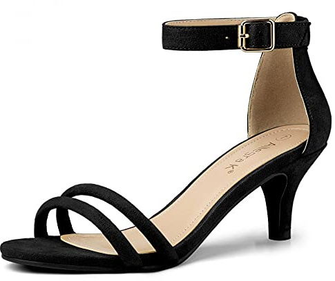 Allegra K Women's Kitten Heel Ankle Strap Sandals Black 5 UK/Label Size 7 US