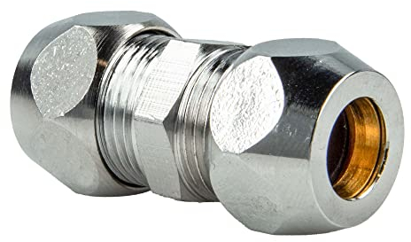 tecuro Doppel Quetschverschraubung G 3/8 Zoll, reduziert Ø 10 mm x Ø 8 mm Rohr, Messing verchromt